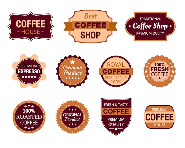 Conjunto de emblemas e rótulos de café retro vintage