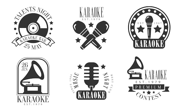 Conjunto de emblemas para ilustração vetorial de clube de karaokê em fundo branco