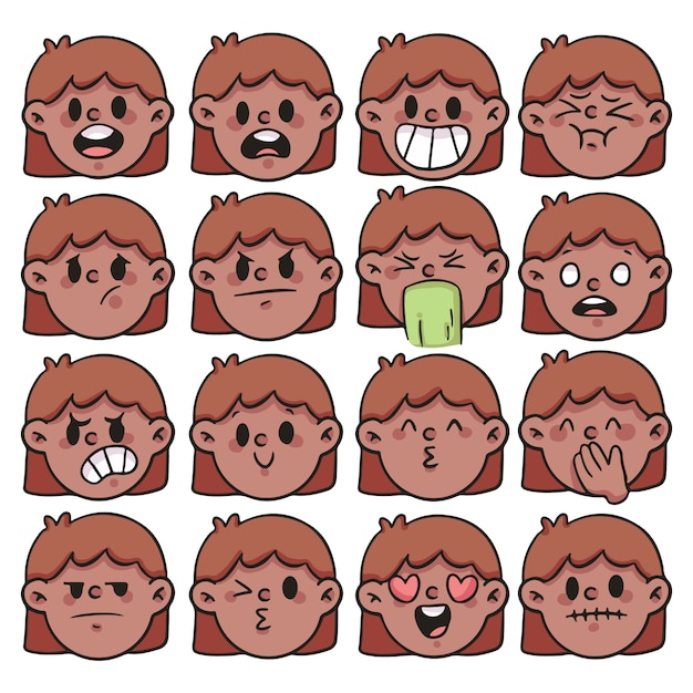 Conjunto de emoção de pessoas, reação bonito dos desenhos animados emoji