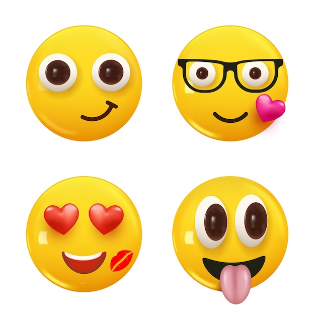 Conjunto de emoji de sorriso de cor amarela de ícone 3d