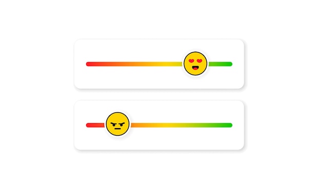 Conjunto de emoji deslizante para mídia social. emoticon de feedback. críticas ou escala de avaliação com emoji representando diferentes emoções. índice de nível de satisfação. visão geral do cliente.