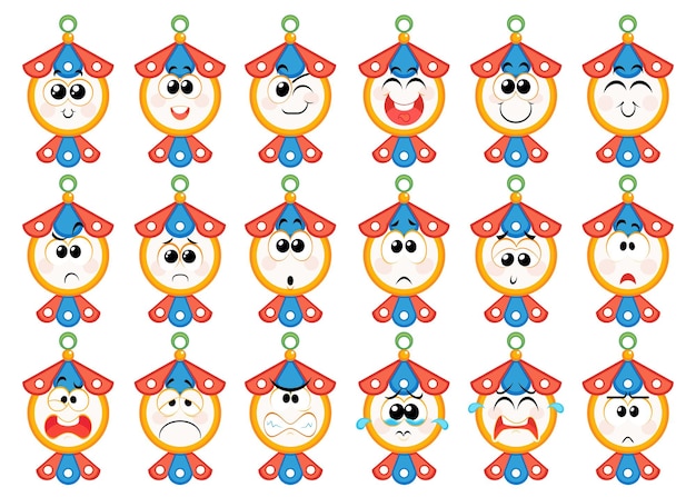 Vetor conjunto de emojis de lanternas do ramadã emoticons e ícones de sorrisos ilustração em vetor de desenho animado isolada