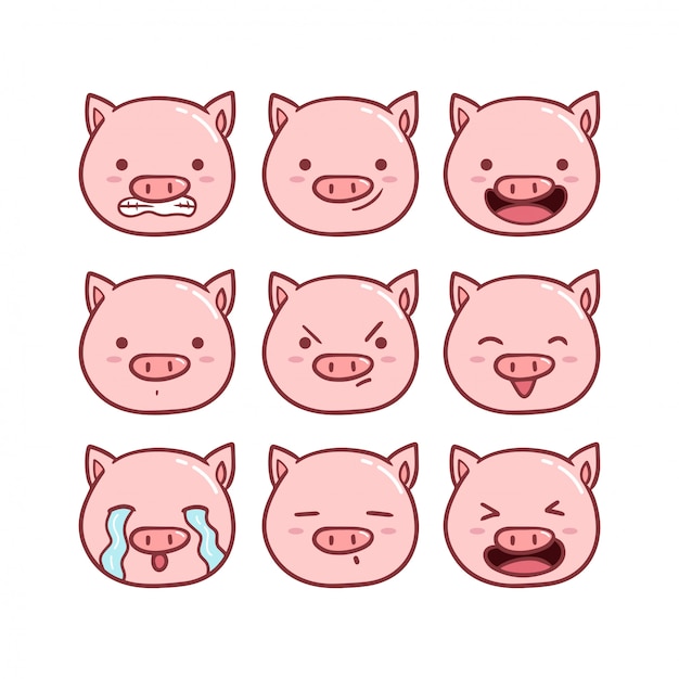 Conjunto de emoticon de porco fofo