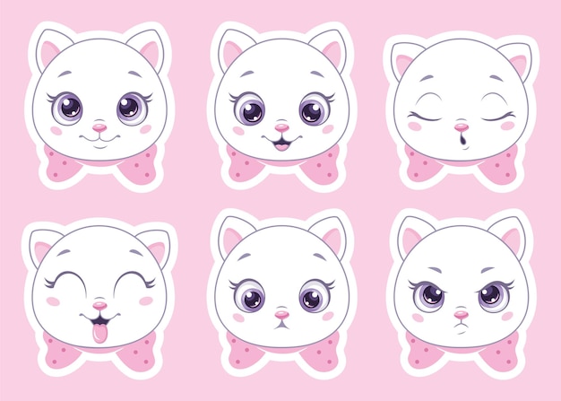 Conjunto de emoticons de gatos fofos de desenho animado