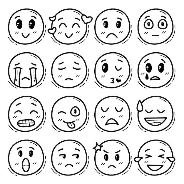 Conjunto de emoticons de pessoas de mão desenhada