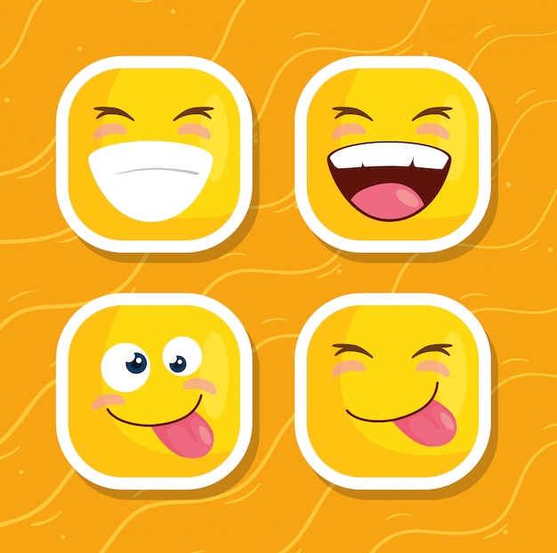 Conjunto de emoticons em fundo amarelo