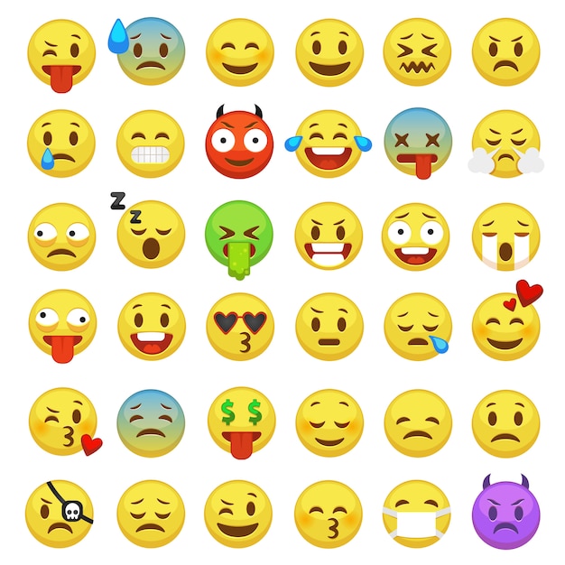 Conjunto de emoticons. Emoji enfrenta emoticon sorriso engraçado expressão digital sorridente