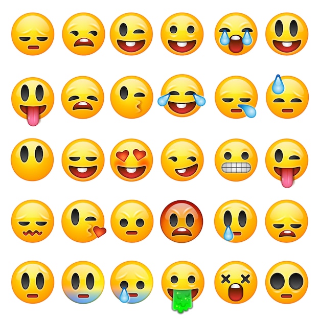 Conjunto de emoticons, emoji isolado no fundo branco, ilustração.