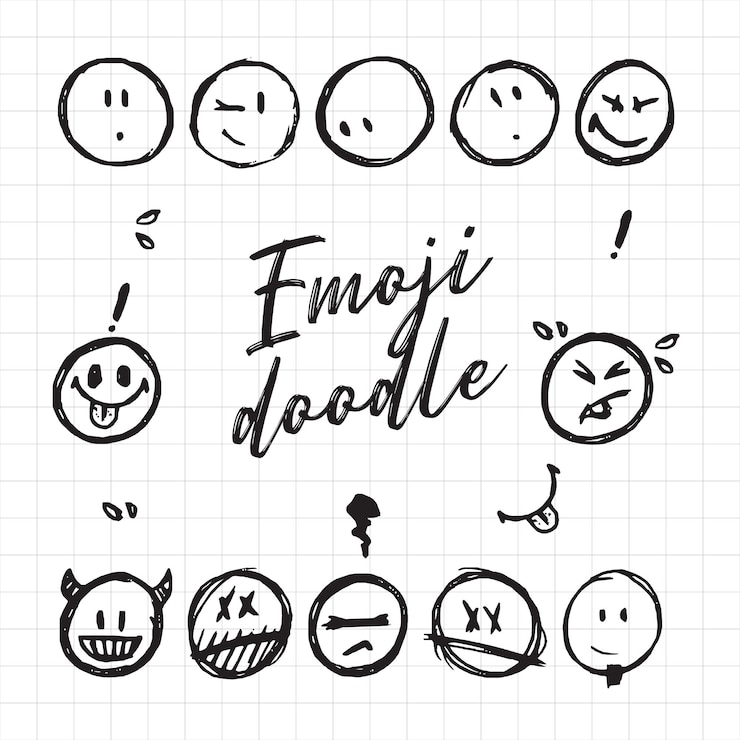 Vetor conjunto de emoticons vetoriais de rostos engraçados e elementos de sorrisos para design ilustração vetorial desenhada à mão