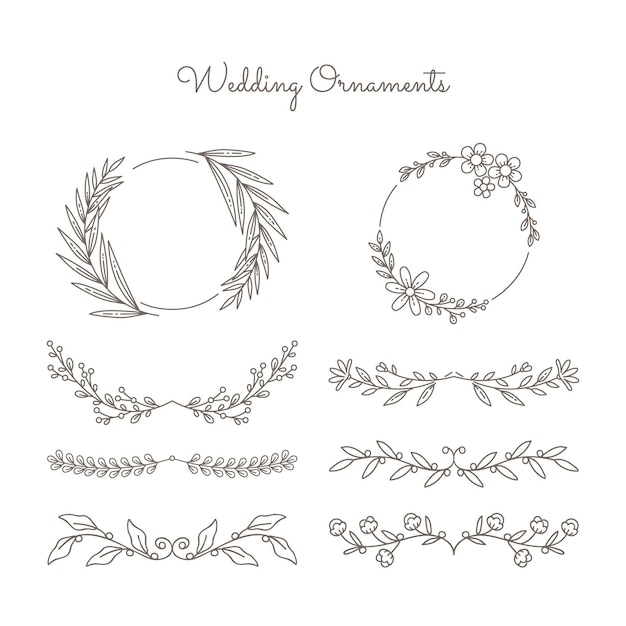 Conjunto de enfeites de casamento desenhado à mão
