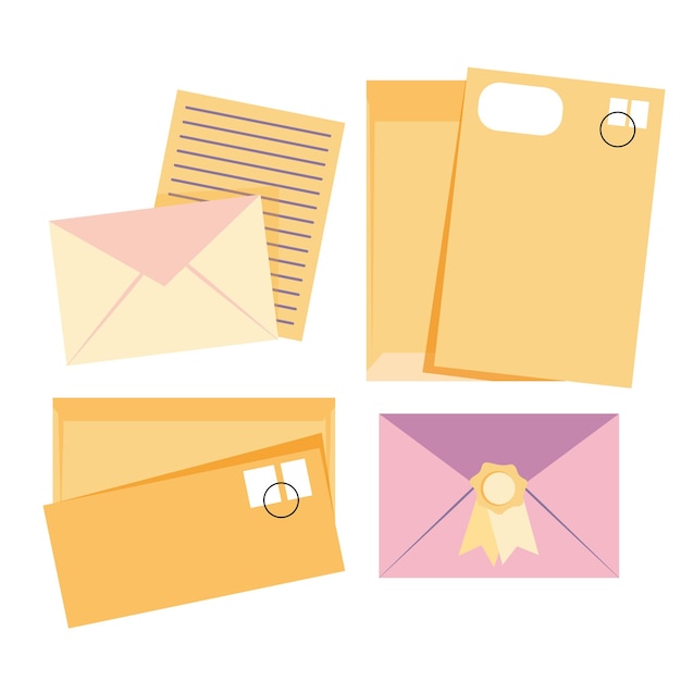 Conjunto de envelopes amarelos em tamanhos diferentes