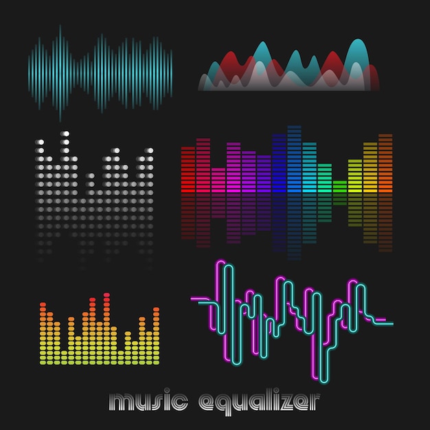 Vetor conjunto de equalizador de música digital. modelo de design de ondas de áudio. ilustração em vetor isolada em preto.