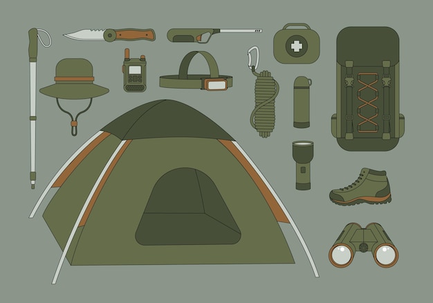 Conjunto de equipamentos de camping