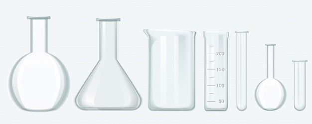 Conjunto de equipamentos de ciência química. Ilustração de vetor de equipamento de laboratório de vidro.