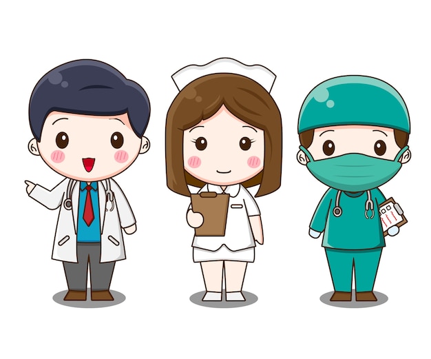 Conjunto de personagens de desenhos animados de médico. Equipe médica,  equipe, conceito, frente, hospitalar 656917 Vetor no Vecteezy