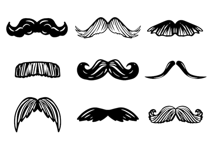Vetor conjunto de esboços de rabiscos desenhados à mão de bigodes de diferentes formas e tipos acessório de homem bonito