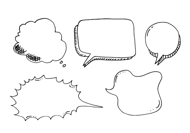 Conjunto de esboços desenhados à mão Bolhas de fala Ilustração vetorial
