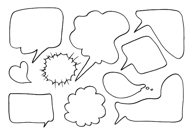 Conjunto de esboços desenhados à mão bolhas de fala ilustração vetorial