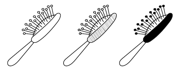 Conjunto de escova de cabelo vetorial desenhada à mão em um estilo de desenho animado doodle