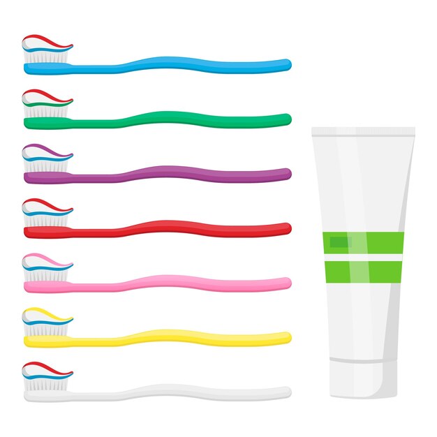 Vetor conjunto de escova de dentes com creme dental isolado na ilustração vetorial de fundo branco