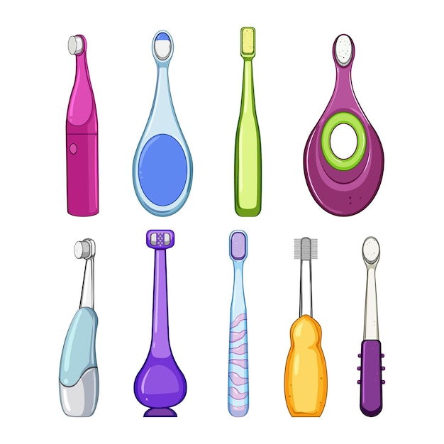 conjunto de escova de dentes de criança desenhos animados cuidados de saúde escova sorriso boca limpa escova de dentes de criança sinal isolado símbolo ilustração vetorial