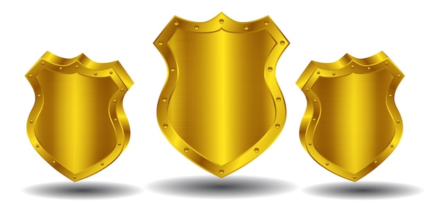 Conjunto de escudo de vidro realista ou escudo de metal prata ou ouro isolado vetor eps