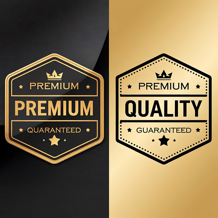 Vetor conjunto de escudos dourados rótulos de ouro de luxo insígnias de metal brilhante coleção de selos fita de louro