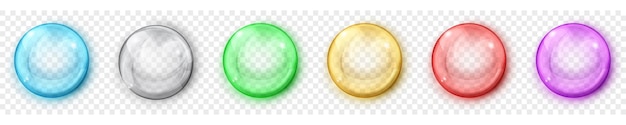 Conjunto de esferas coloridas translúcidas com brilhos e sombras em fundo transparente. Transparência apenas em formato vetorial