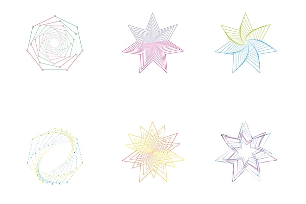 Conjunto de espirais estrelas linha arte elementos de design linha padrões abstratos linha de torção de redemoinho espiral