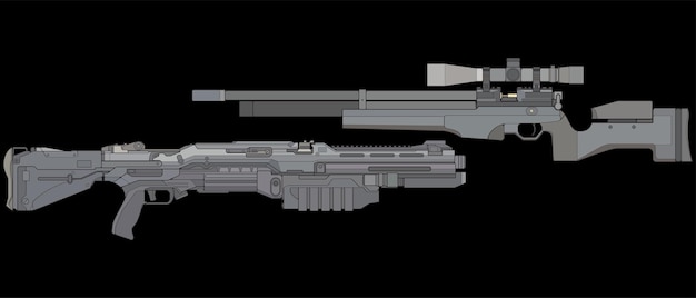 Conjunto de estilo vetorial de armas de fogo arma de tiro ilustração de arma linha vetorial