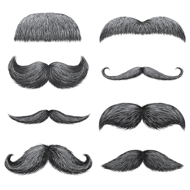 Conjunto de estilos diferentes de bigodes realistas masculinos