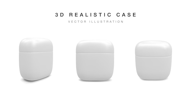 Conjunto de estojo de fones de ouvido realista isolado em ilustração vetorial de fundo branco