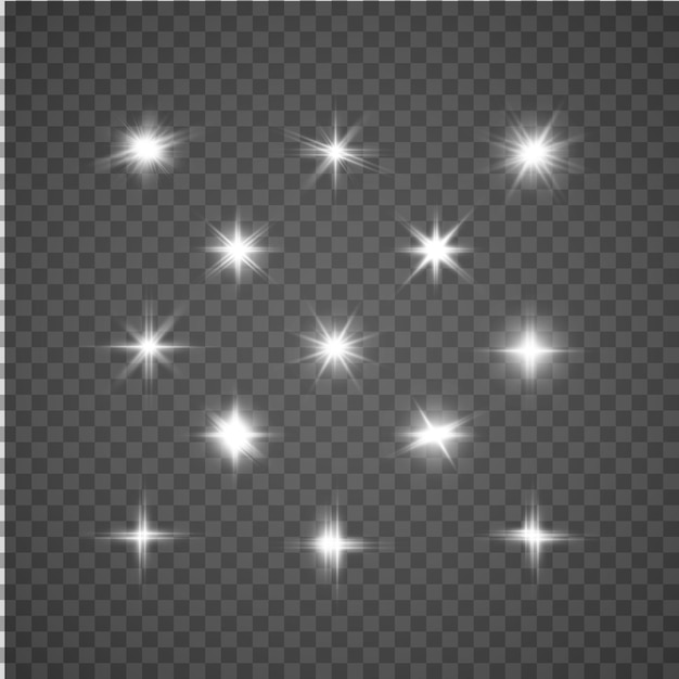 Conjunto de estrelas bonitas brilhantes Efeito de luz Estrela brilhante Luz bonita para ilustração