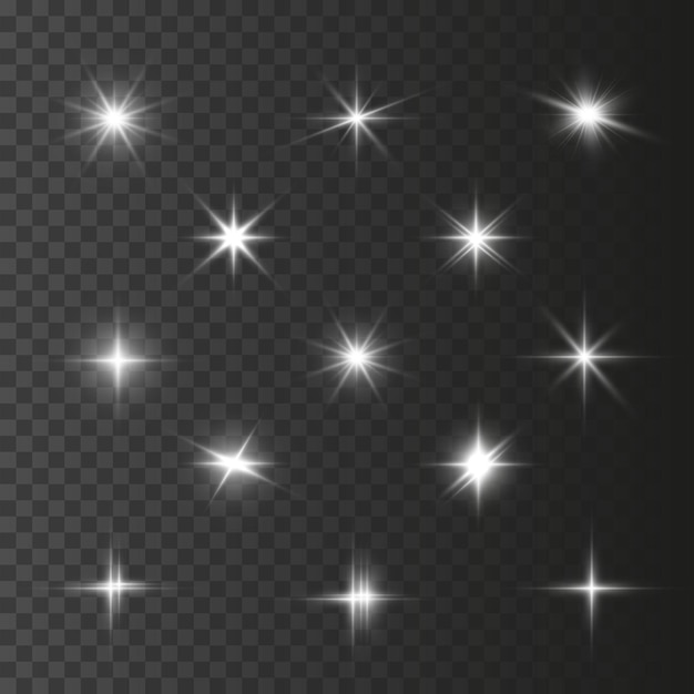 Conjunto de estrelas bonitas brilhantes Efeito de luz Estrela brilhante Luz bonita para ilustração