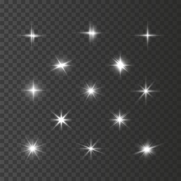 Conjunto de estrelas bonitas brilhantes Efeito de luz Estrela brilhante Luz bonita para ilustração