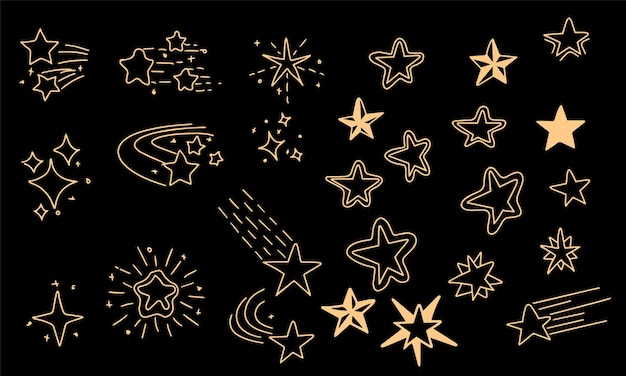 Conjunto de estrelas de desenho de mão no estilo doodle. ilustração vetorial.