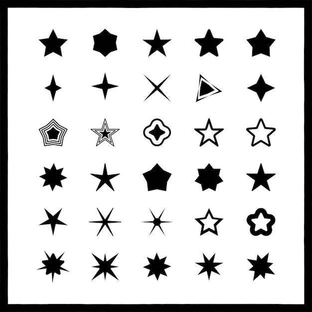 Vetor conjunto de estrelas negras com efeito de faísca, design de vários estilos de forma em fundo branco