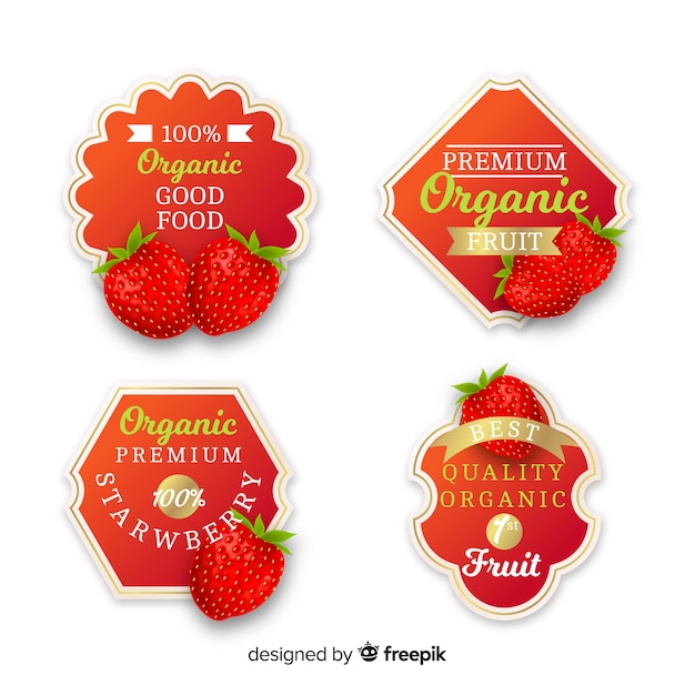Vetor conjunto de etiquetas de morango orgânico realista