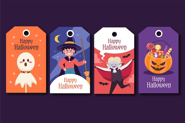 Conjunto de etiquetas de presente de halloween fofas