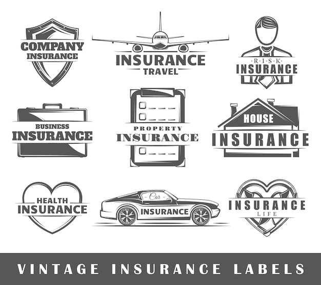 Conjunto de etiquetas de seguro vintage