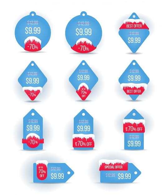 Conjunto de etiquetas de venda de inverno. rótulo de natal com calotas de gelo.
