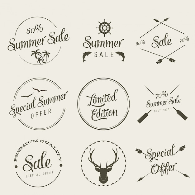 Vetor conjunto de etiquetas de venda de verão
