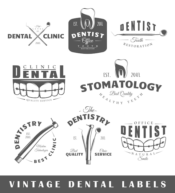 Conjunto de etiquetas vintage dentista