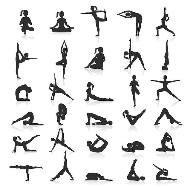 Conjunto de exercícios de posturas de ioga.