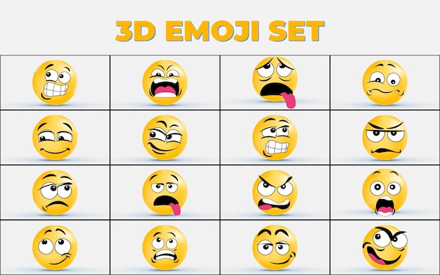 Vetor conjunto de expressões faciais emoji coloridas 3d