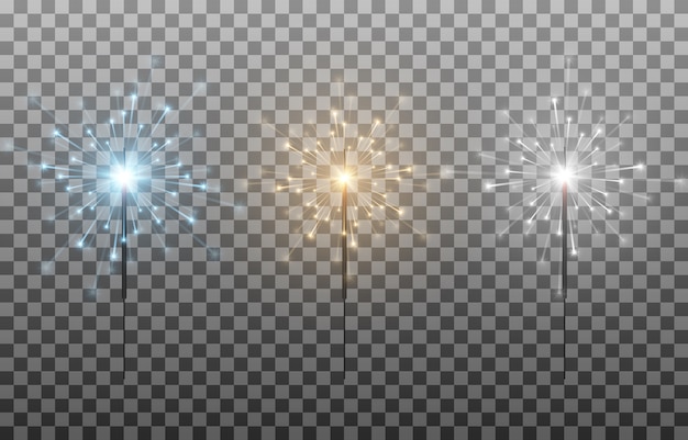 conjunto de faíscas multicoloridas Luzes de Bengala acendem fogos de artifício Flash um processo judicial acendendo luzes