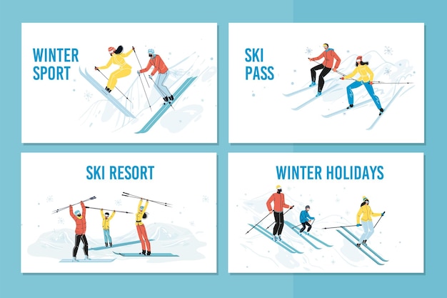 Conjunto de faixas de atividades esportivas nas férias de inverno