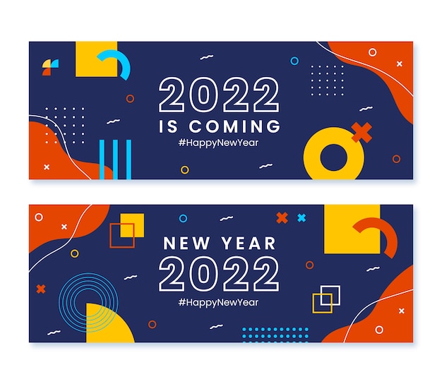 Conjunto de faixas horizontais planas desenhadas à mão feliz ano novo 2022