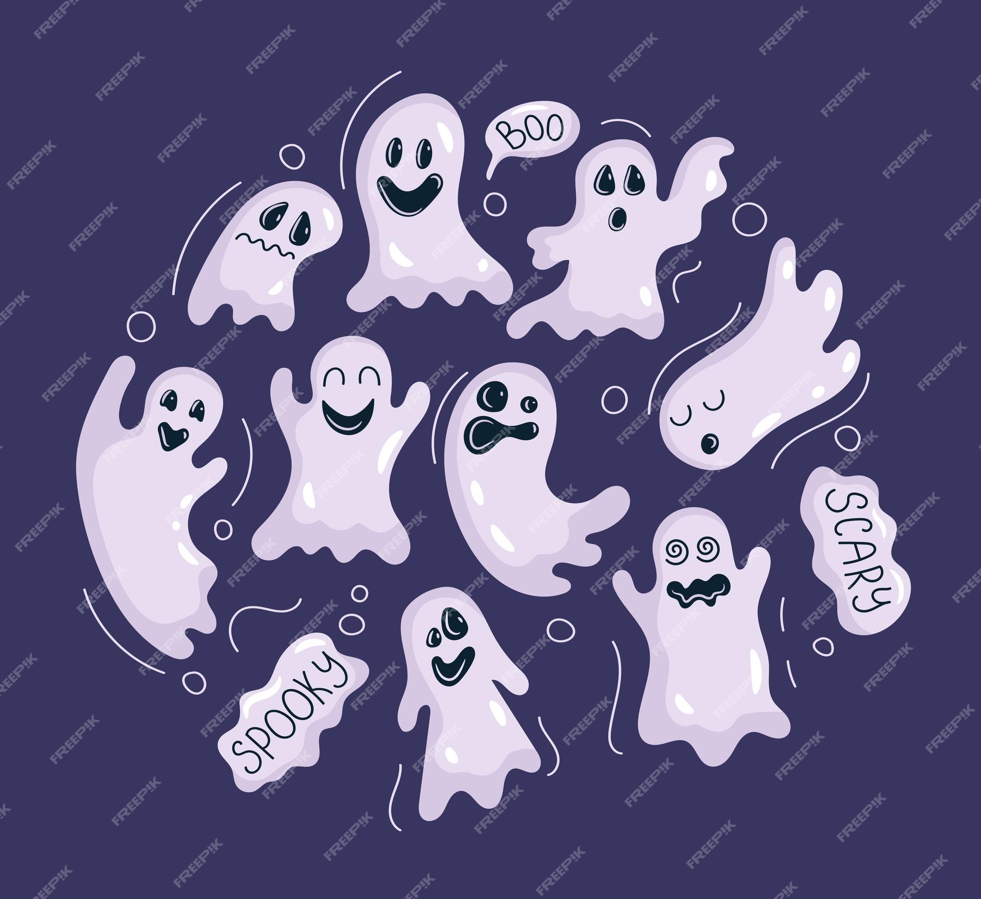 conjunto de fantasmas de halloween com uma cara sorridente assustadora e  engraçada, ilustração vetorial de desenho animado 4684553 Vetor no Vecteezy