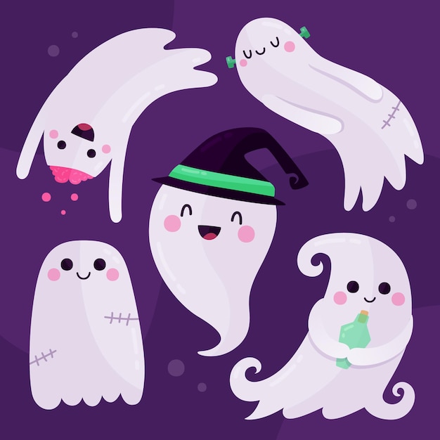 Vetor conjunto de fantasmas de halloween de design plano